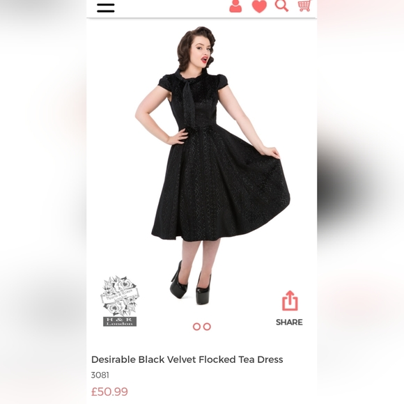 Black Velvet Flocked Tea Dress - Picture 7 of 7